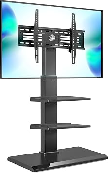 FITUEYES Iron Base Universal Floor TV Stand with Swivel Tilt, TV Mount Stand for 32-75 Inch Screens, Corner TV Stand with Height Adjustable Entertainment Shelves Black