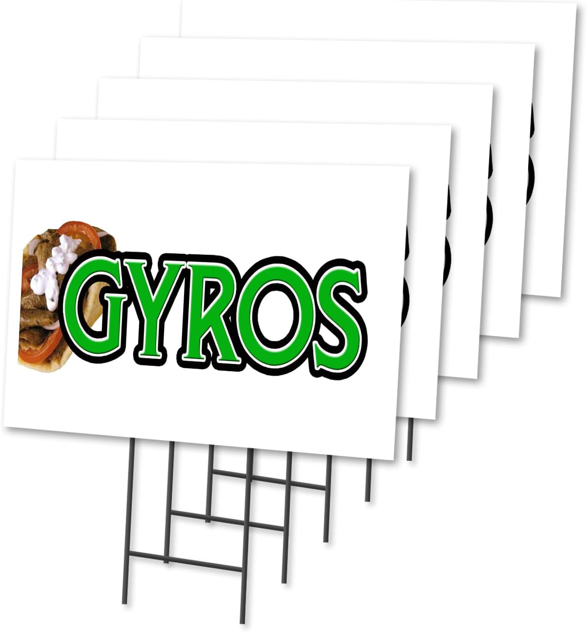 Gyros 2 Pack of 12" x 16" Yard Sign & Stake | Advertise Your Business | Stake Included Image On Both Sides | Made in The USA