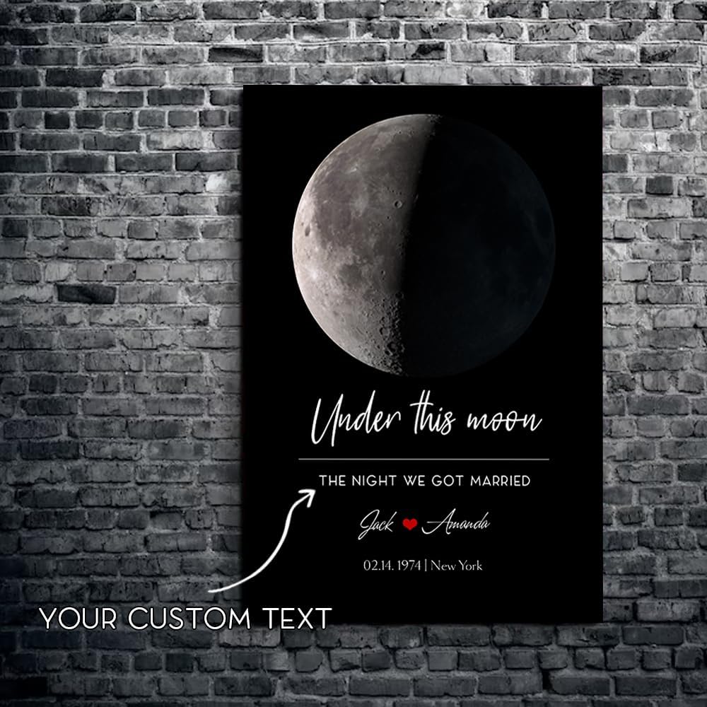 TT FlowGreen Personalized Under This Moon Canvas Art Print, The Night We Met, Moon Phase, The Day We Met, Gifts For Couples, Wedding Anniversary, Custom Moon Phase, Where It All Began - Image 2