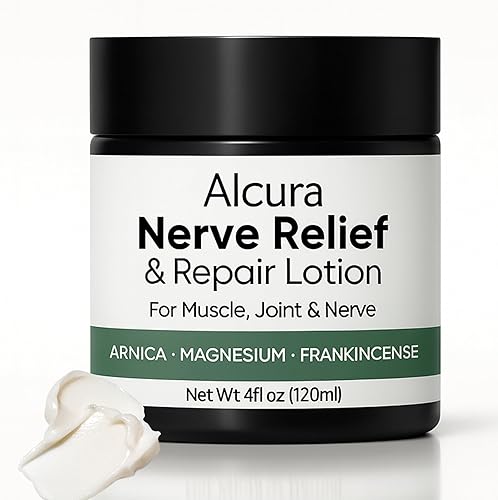 Alcura Nerve Cream, Alcura Neuropatía Loción con Árnica, Magnesio para Cuerpo, Articulación, Rodilla, Lumbar, Cuello, Mano y Pies  4 fl oz (1)