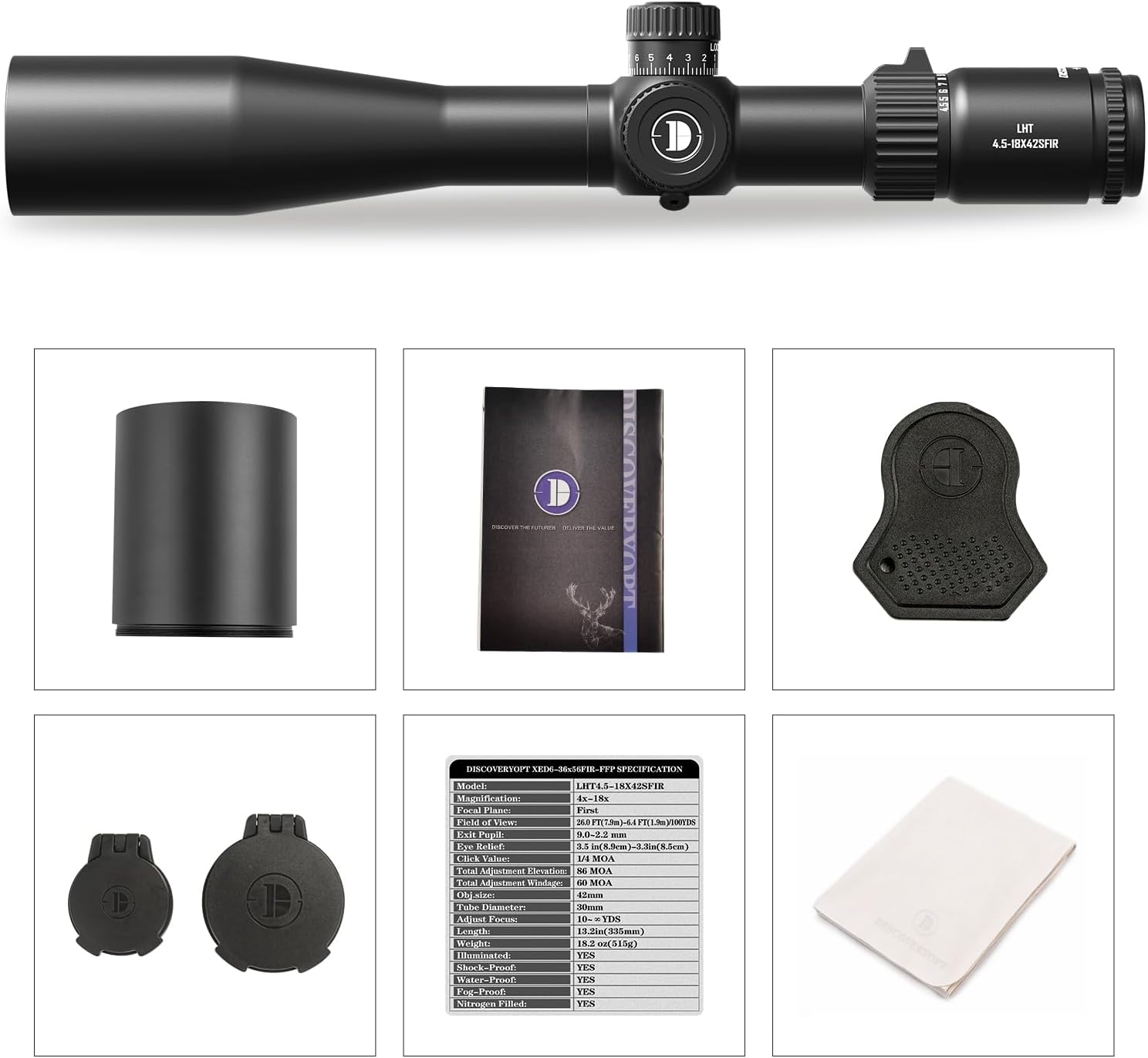 LHT 4.5-18X42SFIR Rifle Scope - First Focal Plane 30mm Tube, Red Illumination (6 Levels), 1/4 MOA Reticle, Waterproof & Fogproof, Lightweight for Close-Range Hunting