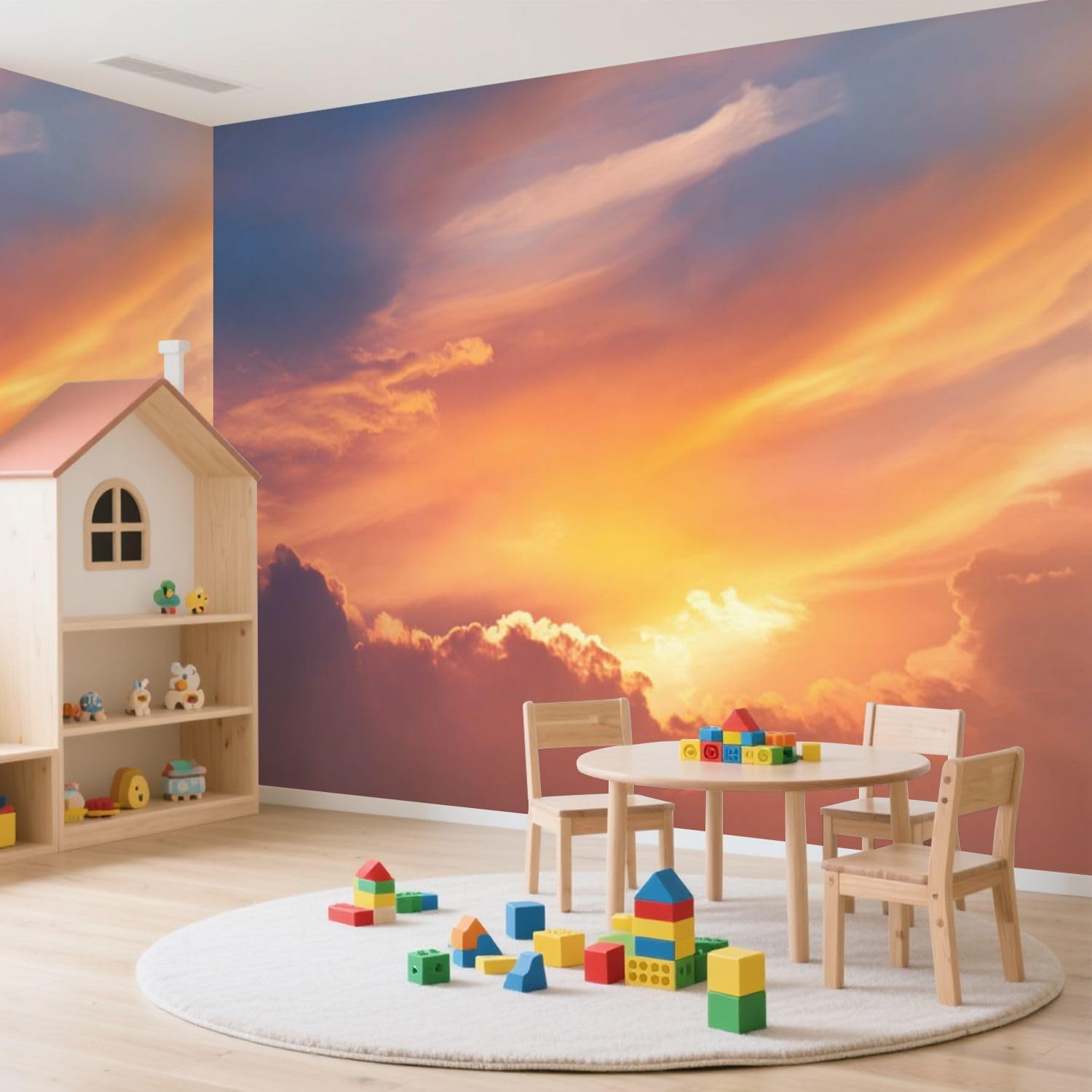 Wall Mural Peel and Stick Yellow Orange Sky Majestic Sunrise Sunset Sky Colorful Wallpaper Self Adhesive Removable Large Wall Stickers Home Decor for Living Room Bedroom 100"x144"