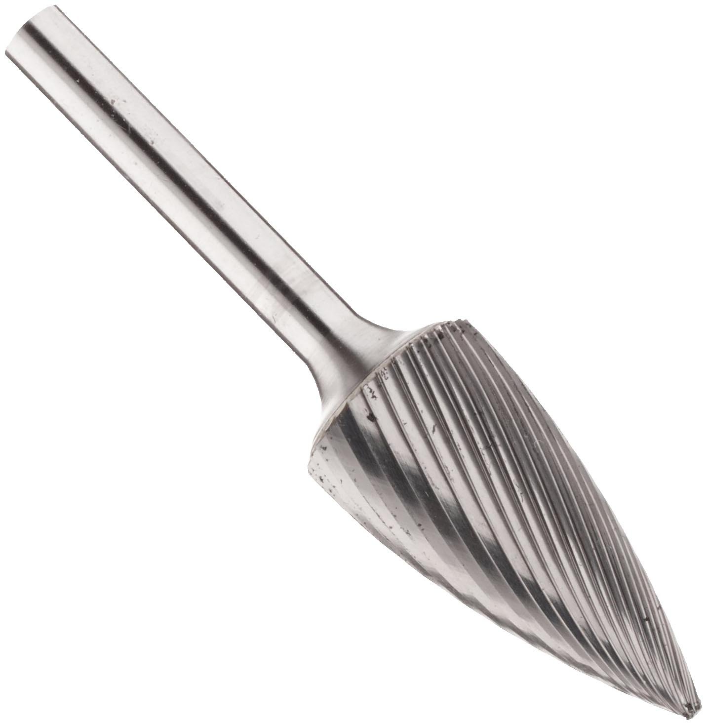 PFERD Tree Carbide Bur, Uncoated (Bright) Finish, Single Cut, Point End, 1/4