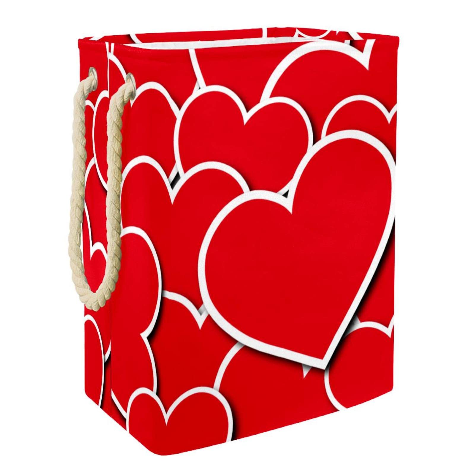 Cesta impermeable para la ropa sucia, cesta para la ropa sucia con asa, patrón de corazones rojos