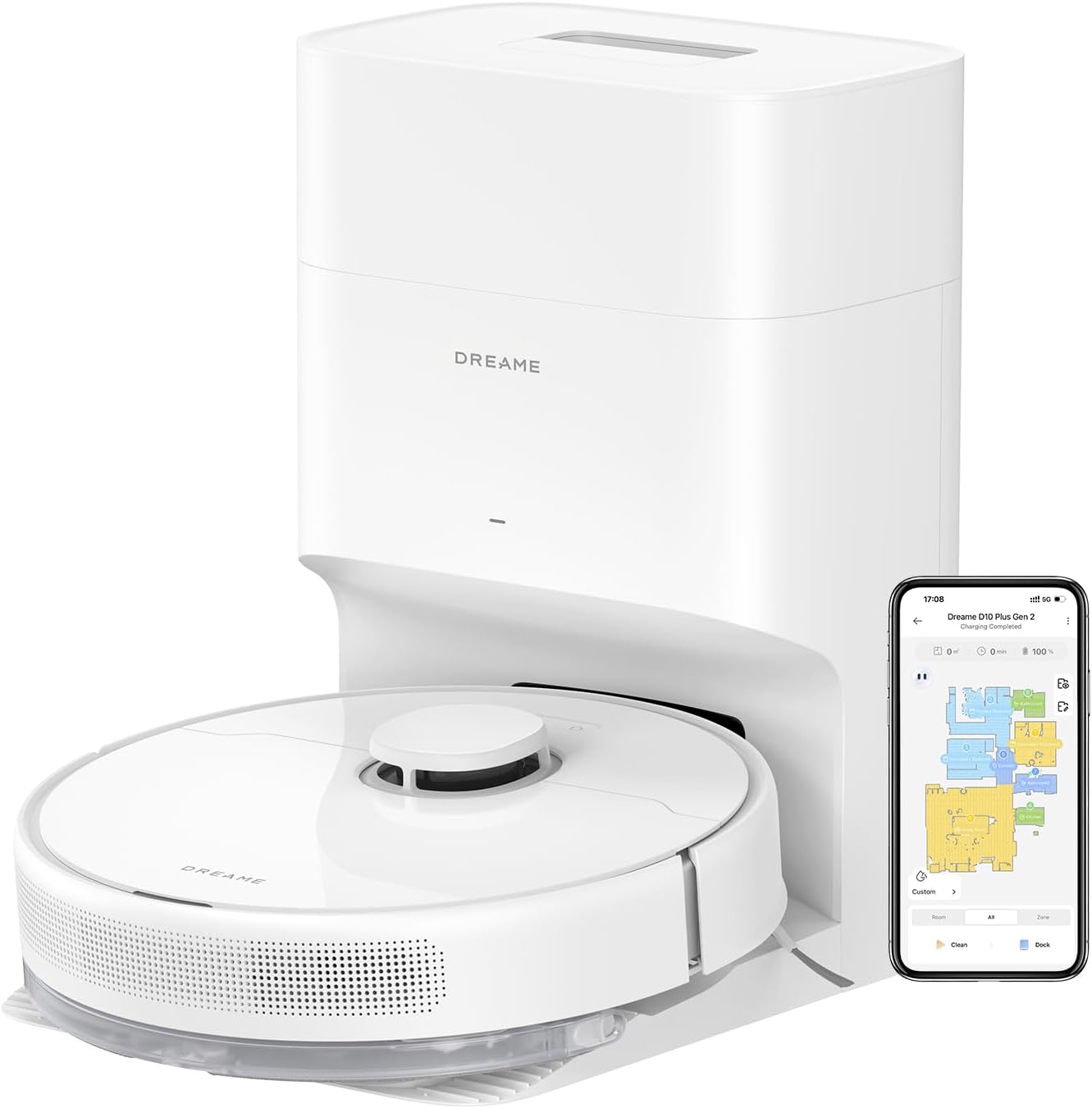 Dreame D10 Plus Gen 2 Robot Vacuum Cleaner with Self Empty, 6000 Pa Suction Power, Dust collection up to 90 days, LiDAR Navigation, for Carpets and Pet Hair, 285-Minute Long Run time