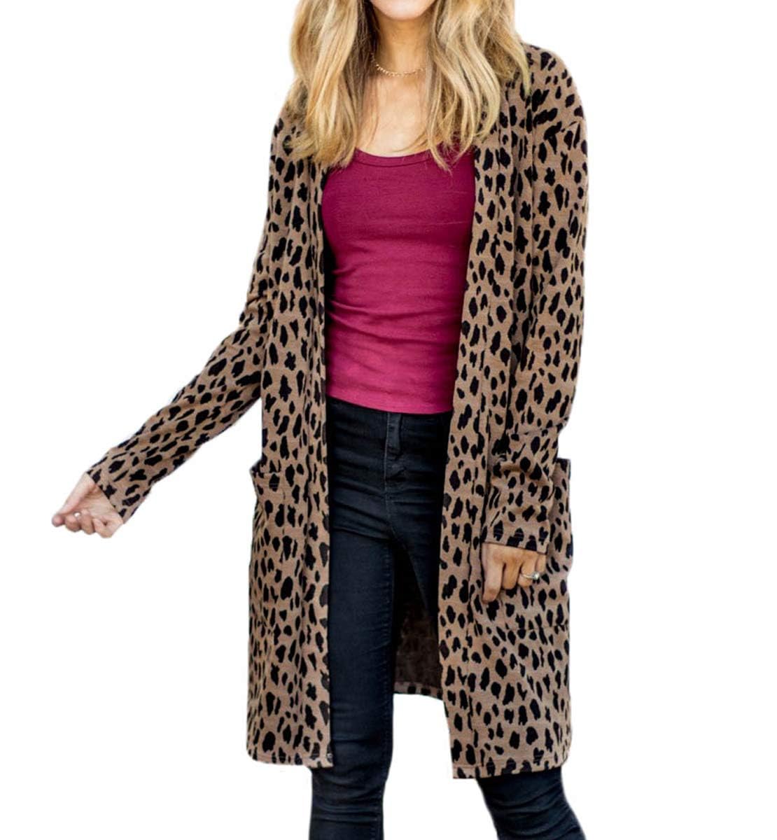 Tickled TealWomen's Animal Long Sleeve Open Front Long Casual Print Cardigan