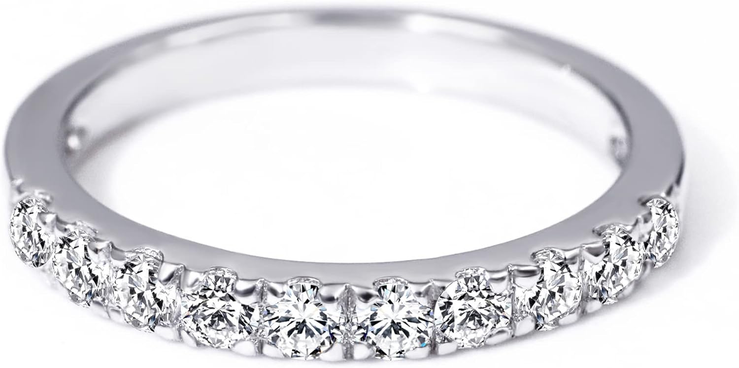 TIANYU GEMS Moissanite Engagement Rings Women's Half Eternity Wedding Rings S925 Sterling Silver Ring 2mm D Color VVS1 Clarity Moissanite Stackable Rings Anniversary for Her