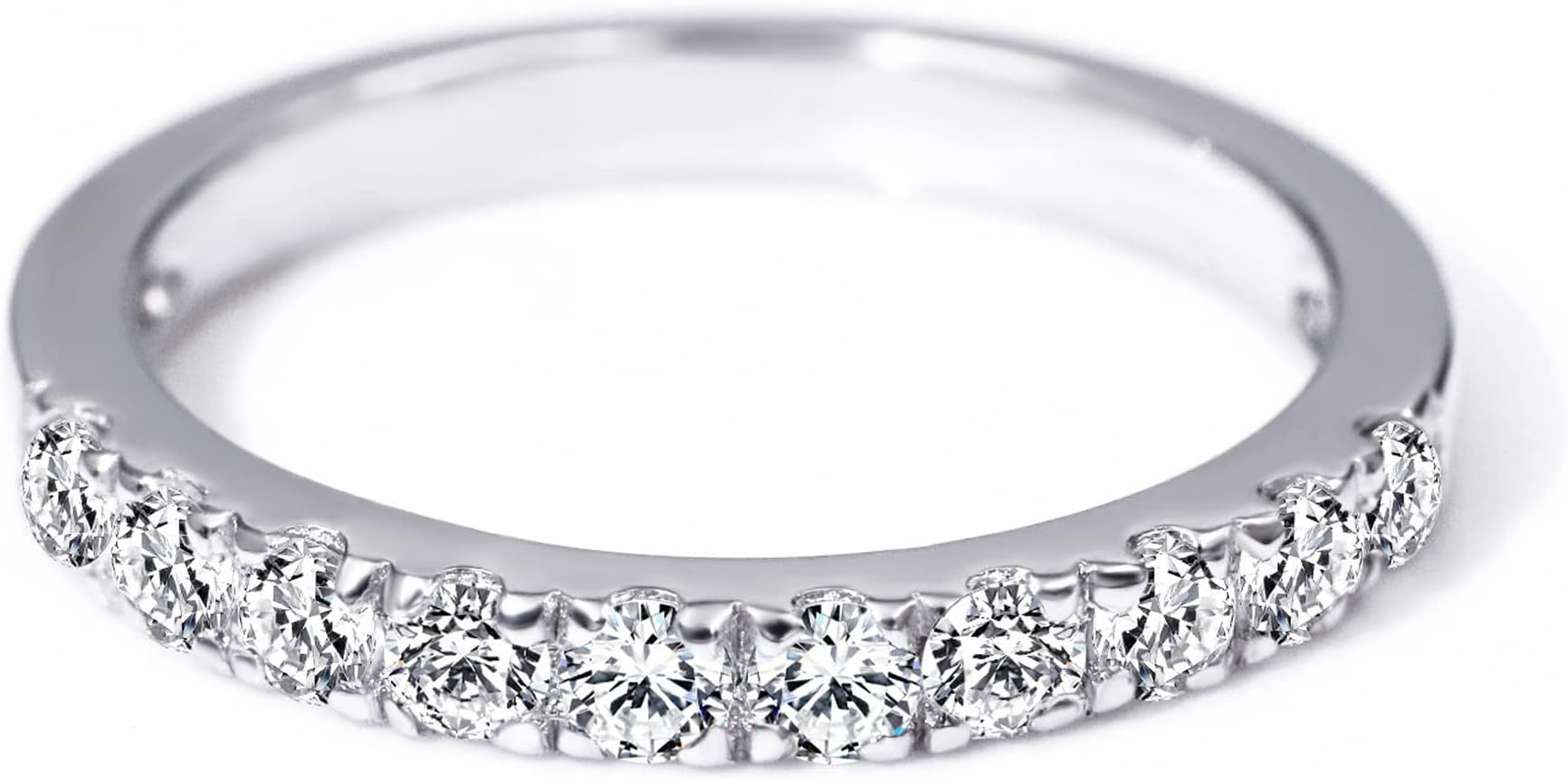TIANYU GEMSMoissanite Engagement Ring for Women Half Eternity Wedding Band S925 Sterling Silver Rings 2mm D Color VVS1stackable Rings Anniversary Band for Her