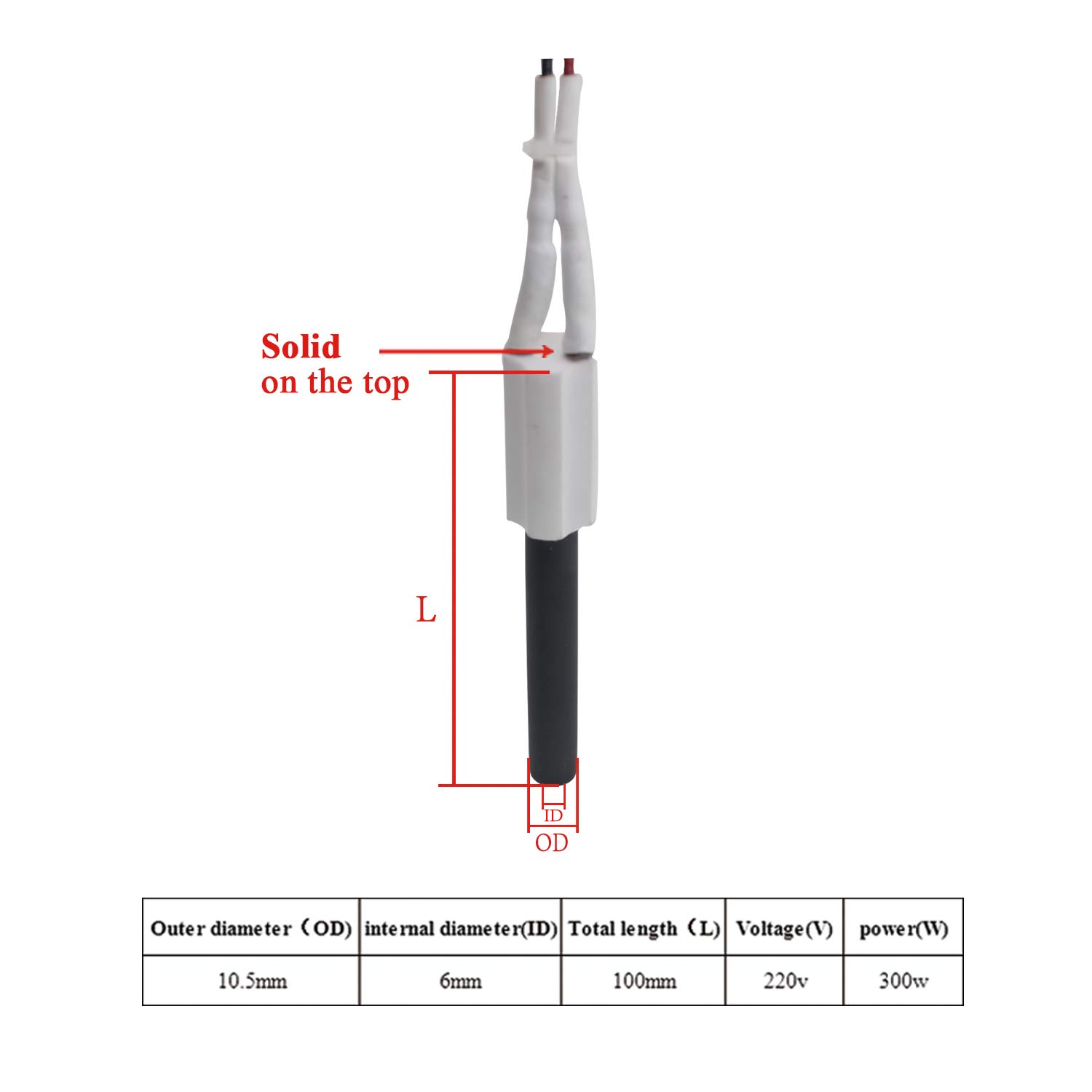 Keramische zündung 220v 300w pelletzünder zündkerze für pelletsofen 100x10.5x6mm zündwiderstand zündpatrone pelletofen (Oben solide)