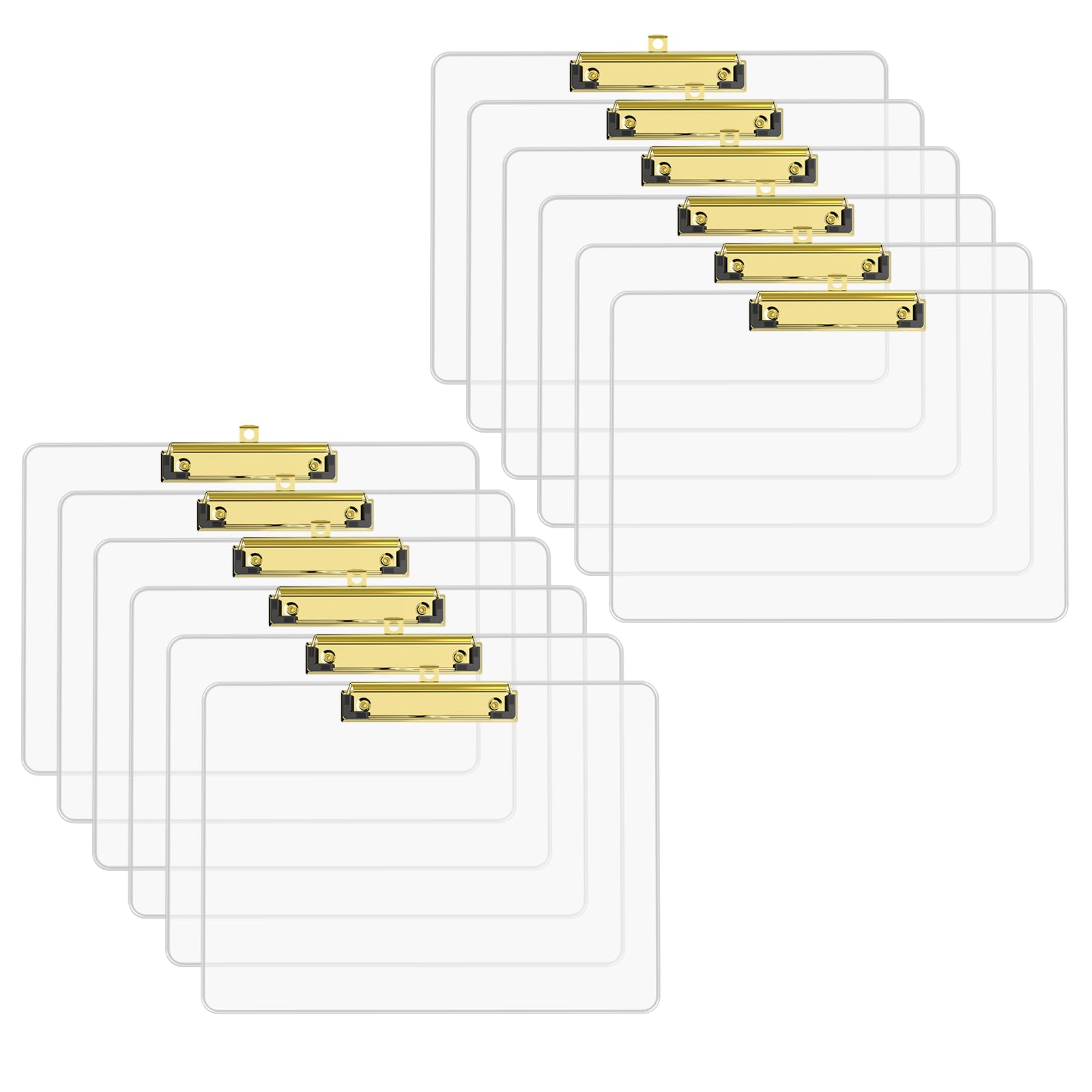 Zoenley Clear Horizontal Clipboard, 12.5 x 9 Letter Size for Classroom, Students, Teacher,A4 Landscape Layout, 8.5 x 11 Clip Board with Low Profile Gold Clip, Office & School SuppliesοΌ12PackοΌ