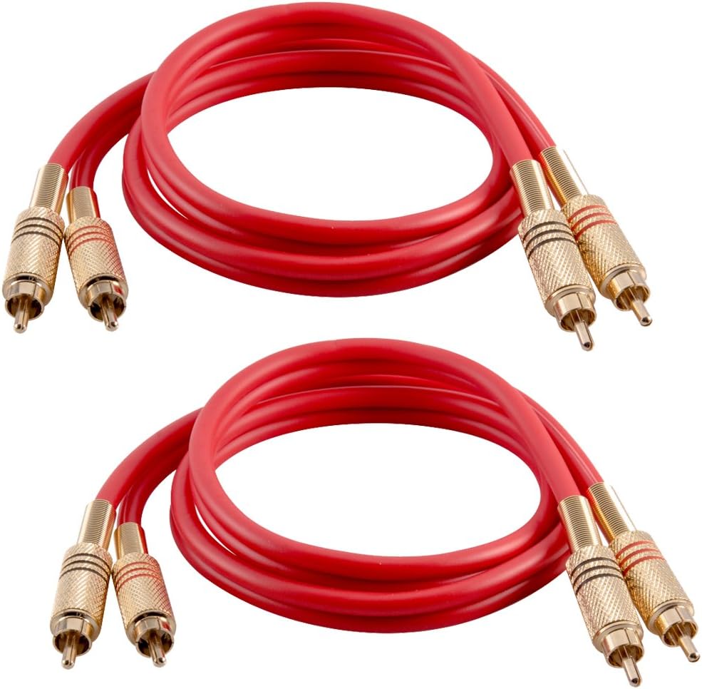 Seismic Audio - SAPRCA3-2 Pack of Premium 3 Foot Dual RCA Male to Dual RCA Male Audio Patch Cables - Red and Red - 2-RCA to 2-RCA Audio Cord…