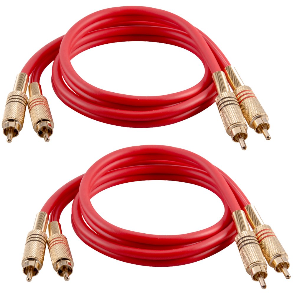 Seismic Audio Speakers Dual 2-RCA Audio Patch Cables, Male to Male, Black and Red, 3 Foot, Pack of 2