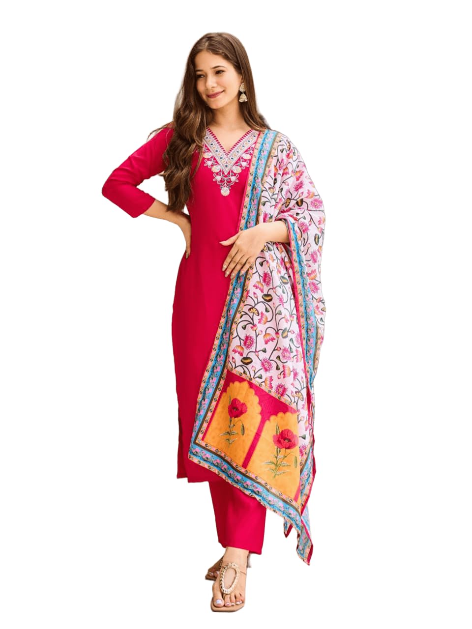 ARMA Fashion Women’s Embroidered Rayon Kurta with Pant & Silk Chiffon Dupatta| 3/4 Sleeve V-Neck| Navratri Diwali Festival Gifting Traditional Ethnic Wear ARMA Fashion Women’s Embroidered Rayon Kurta with Pant & Silk Chiffon Dupatta| 3/4 Sleeve V-Neck| Navratri Diwali Festival Gifting Traditional Ethnic Wear