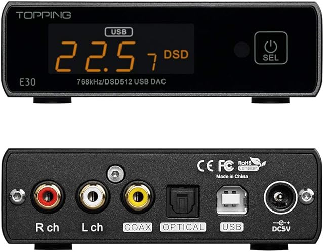 TOPPING E30 DAC Hi-Res AK4493 32Bit/768kHz DSD512 HIFI XMOS XU208 Decoder (Black)