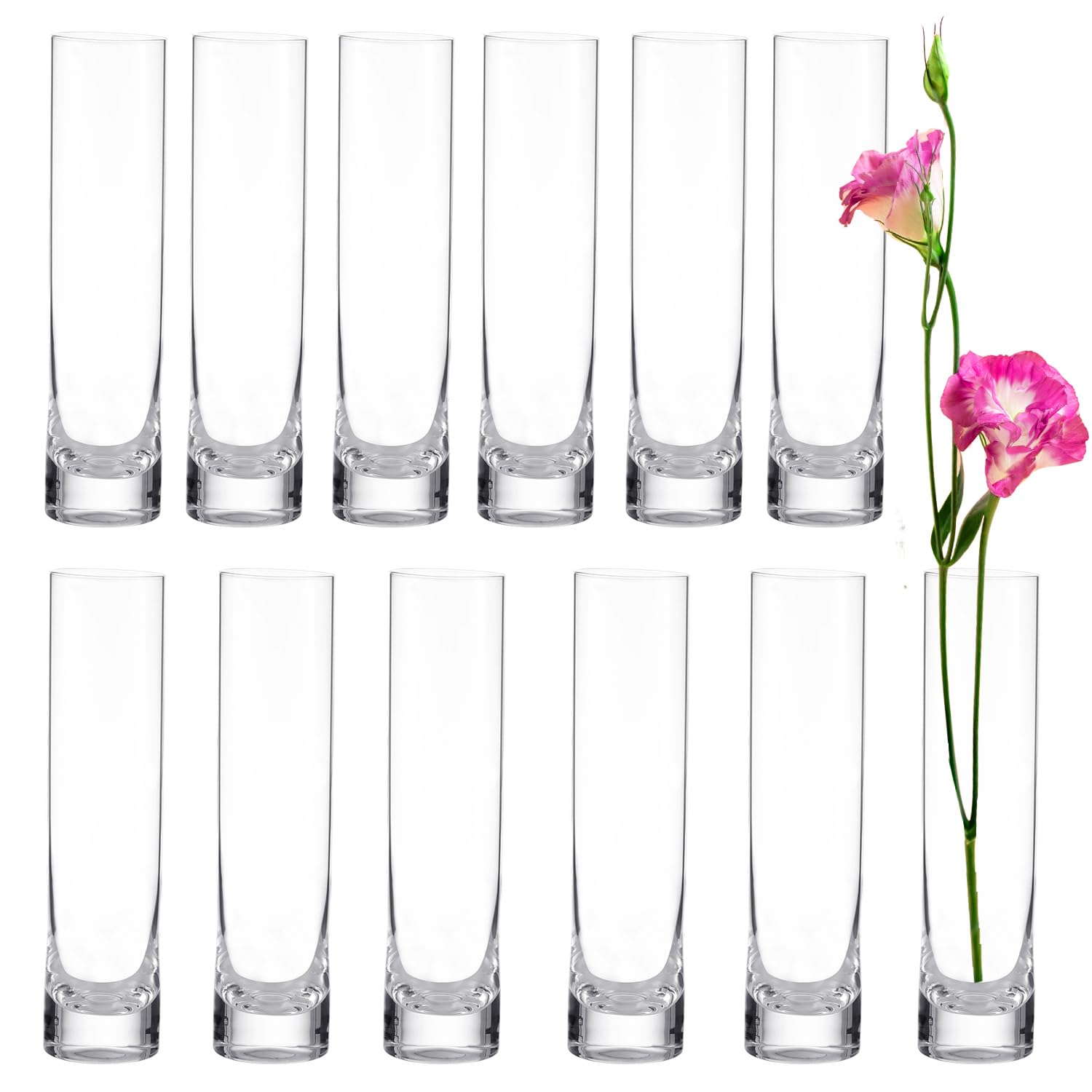 Jarrones Pequeños para Decoración de Mesa-12pzas Mini Jarrón de Cristal Pequeño,Jarrones de Cristal Transparente para Decoración de Bodas,Portavelas Flotante Huracán para Decoración de Fiestas 19.5cm