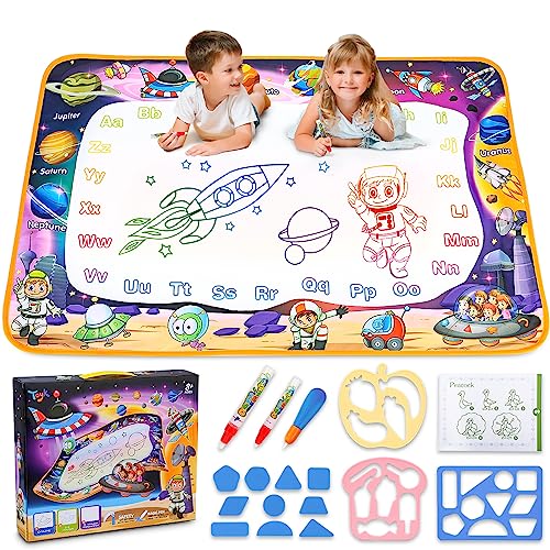 Image of Water Doodle Mat - Kids Painting Writing Doodle Board Toy - Color Doodle Drawing Mat Bring Magic Pens Educational Toys for Age 2 3 4 5 6 7 8 Year Old Girls Boys Toddler Gift