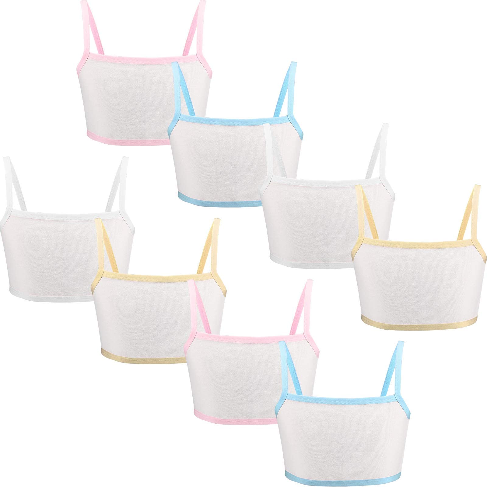 TERRIFI 8 Pcs Girls Cotton Training Crop Bra Lightweight Seamless Sports Bras