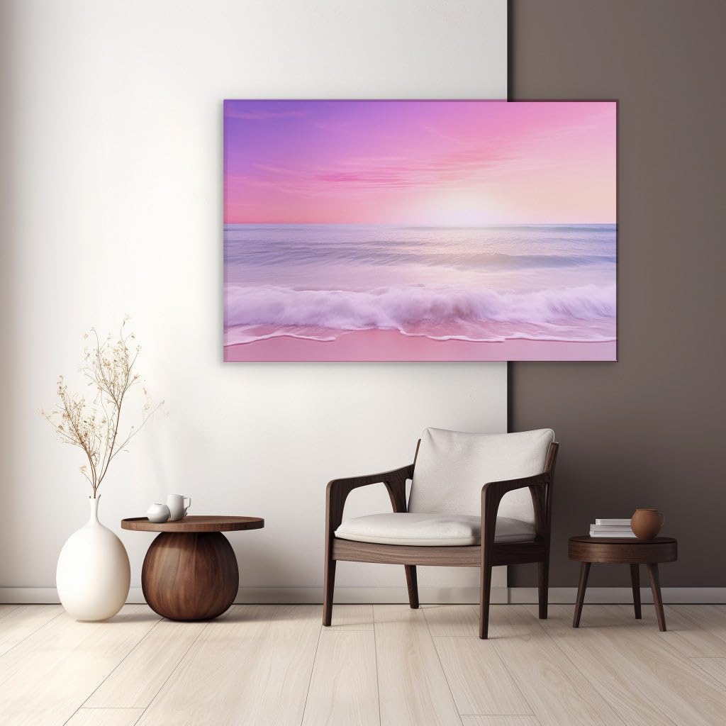 Canvas for Living room. Sunset Serenade: Embracing the Hues of Twilight on a Peaceful Shore, 27 x 18 inch Canvas Wall Art - Contemporary Masterpieces - Modern Home Decor - 69x46 cm (27x18 inch)