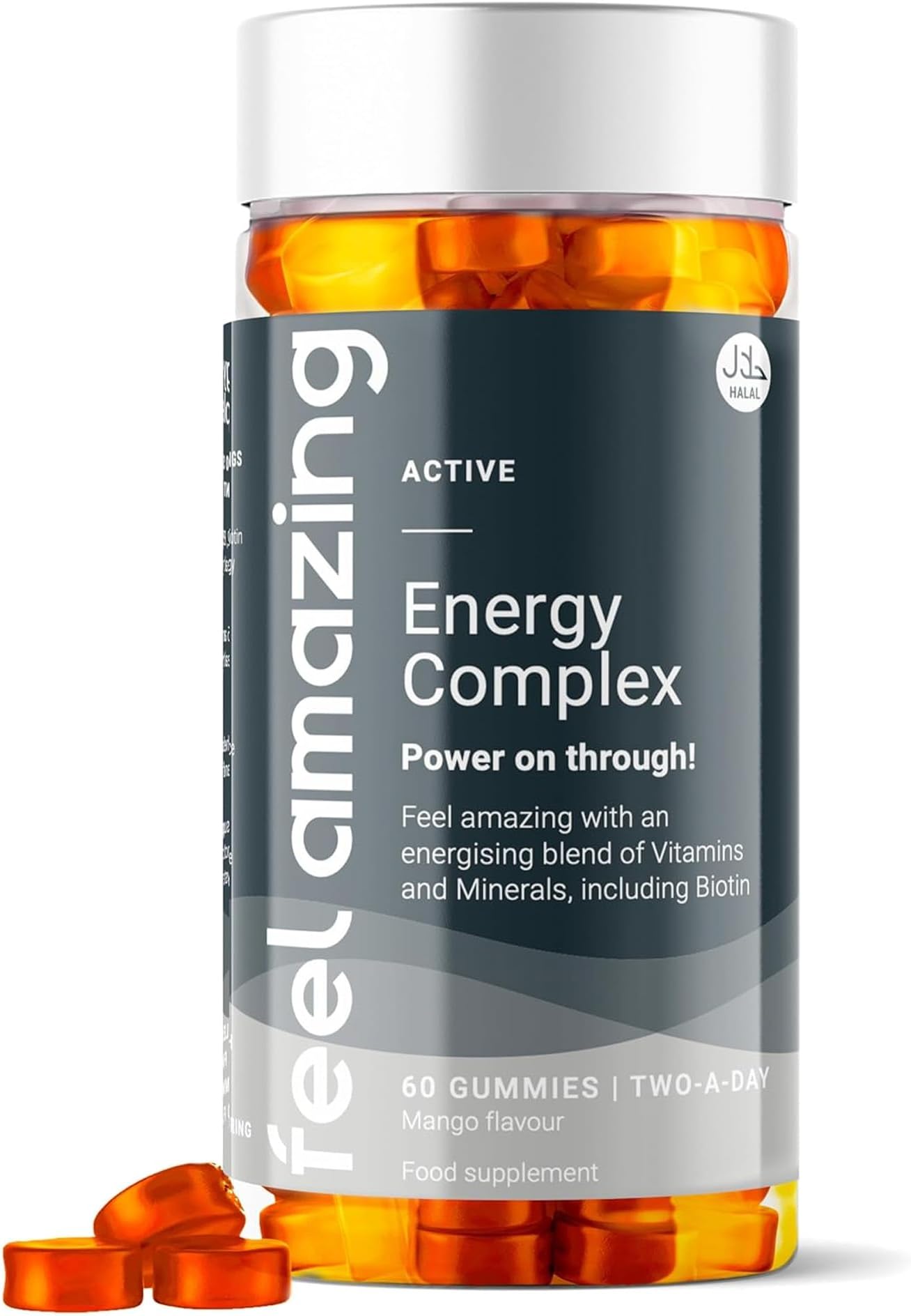 Feel Amazing Energy Complex Gummies - Vitality Support with B-Vitamins - Immune Boost - Mango Flavour, Vegetarian, Halal, 60 Gummies, 30-Day Supply (1)