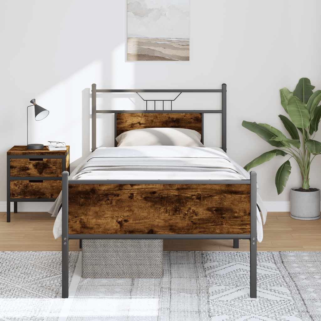 Bettgestell 80x200 ohne Matratze Räuchereiche Holzwerkstoff & Stahl Modernes Kopfteil Lattenrost Stauraum Schlafzimmer für Jugendzimmer Gästezimmer und Erstwohnung