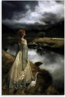 Edward Robert Hughes Vintage Atemberaubende Frau am Fluss Landschaft Poster Leinwanddruck Kunstgemälde Bilder Heimdekoration für Wohnung Büro Wandkunst Bild Malerei Leinwanddrucke Kunstwerke