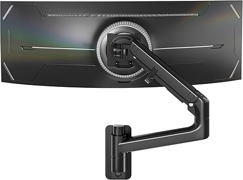 monTEK Soporte de pared para monitor para pantallas ultraanchas de 17-57" hasta 59.4 libras, brazo de monitor de resorte de gas de aluminio de alta
