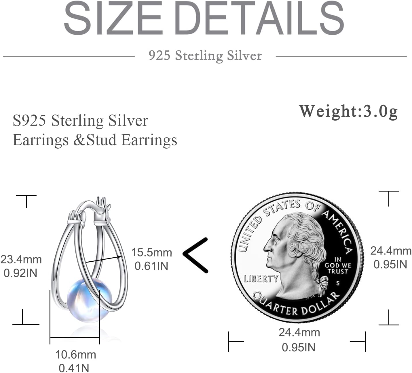 VONALA Gemstone Double Hoop Earrings for Women Sterling Silver Pearl Moonstone Turquoise Black Onyx Jade Opal Lapis Lazuli Earrings for Women - Image 4