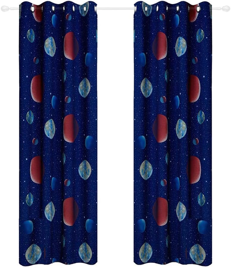 Anjee Blackout Window Curtains for Kids Bedroom Space Planet Theme Room Darkening 84 Inch Length Thermal Insulated Grommet Window Drapes Printed Curtains for Living Room, 52 x 84 Royal Blue