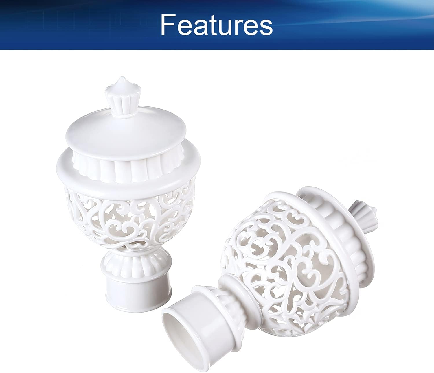 4Pcs Curtain Rod Cap Finials Hollow Style Plastic Vintage for 1inch Dia Rod White Window Treatments Decoration