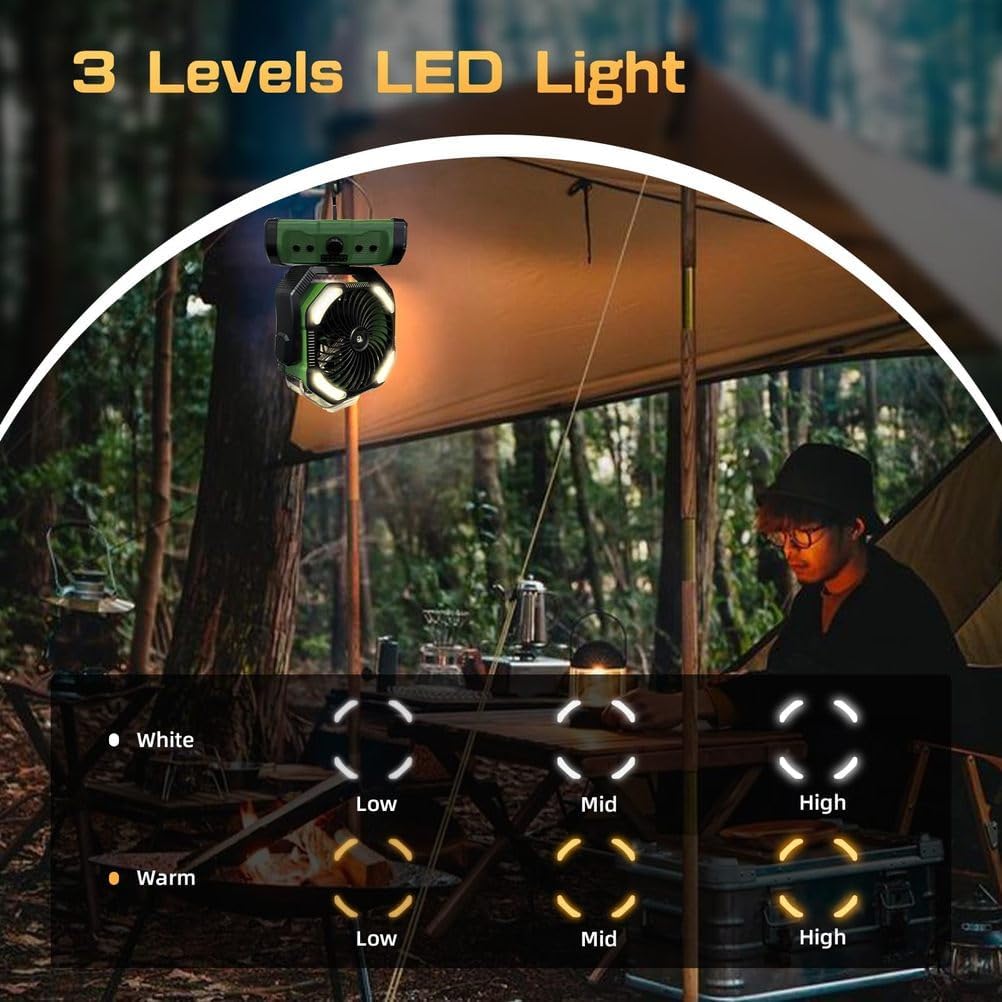 Portable Camping Fan with LED Lantern,Misting Fan with 160ml Water Tank,Rechargeable Battery Powered Outdoor Oscillating Fan for Fishing Camping Power,Black