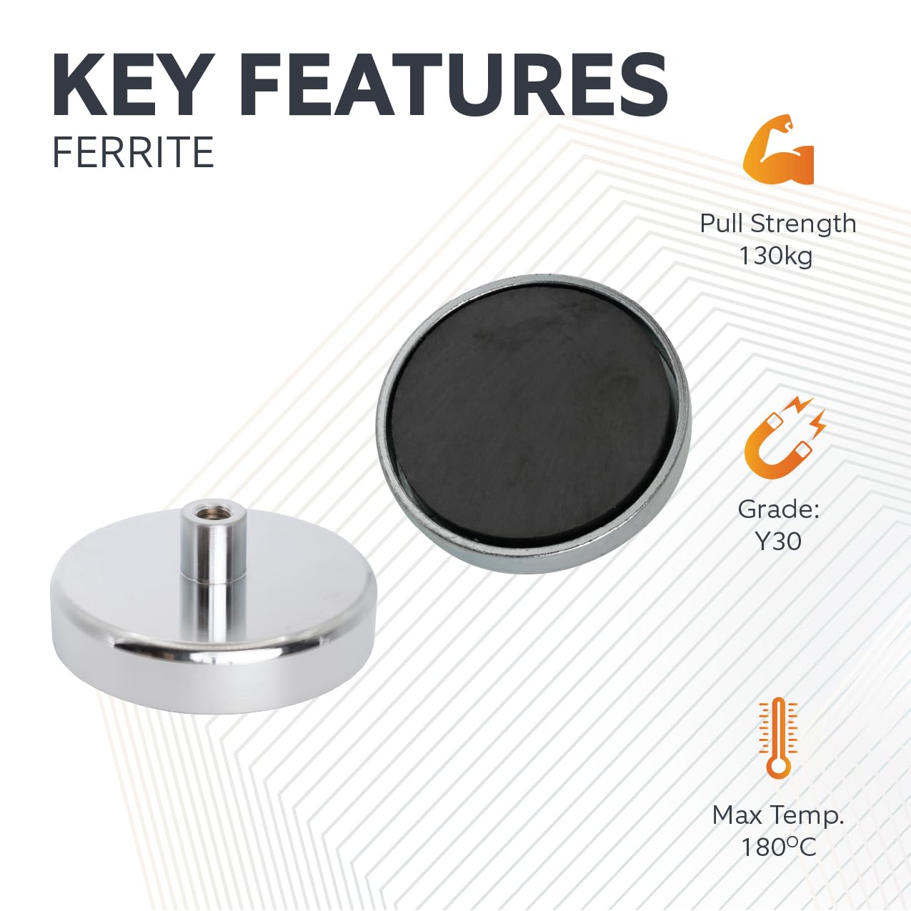 Aimant en Pot Ferrite Pour Les Applications de Bricolage, D'Ingénierie, de Fabrication, de Suspension et de Maintien - 125mm dia x 50mm de Haut x M14 Fil - 130kg