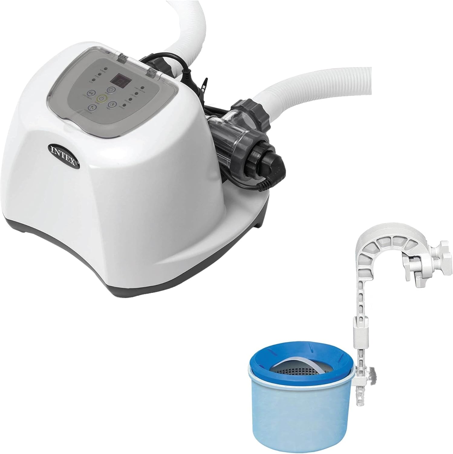 Intex 120 Volt Krystal Clear Salt Chlorine Generator Pool System and Wall Mount Surface Skimmer with 3 Self Clean Modes and Strainer Basket