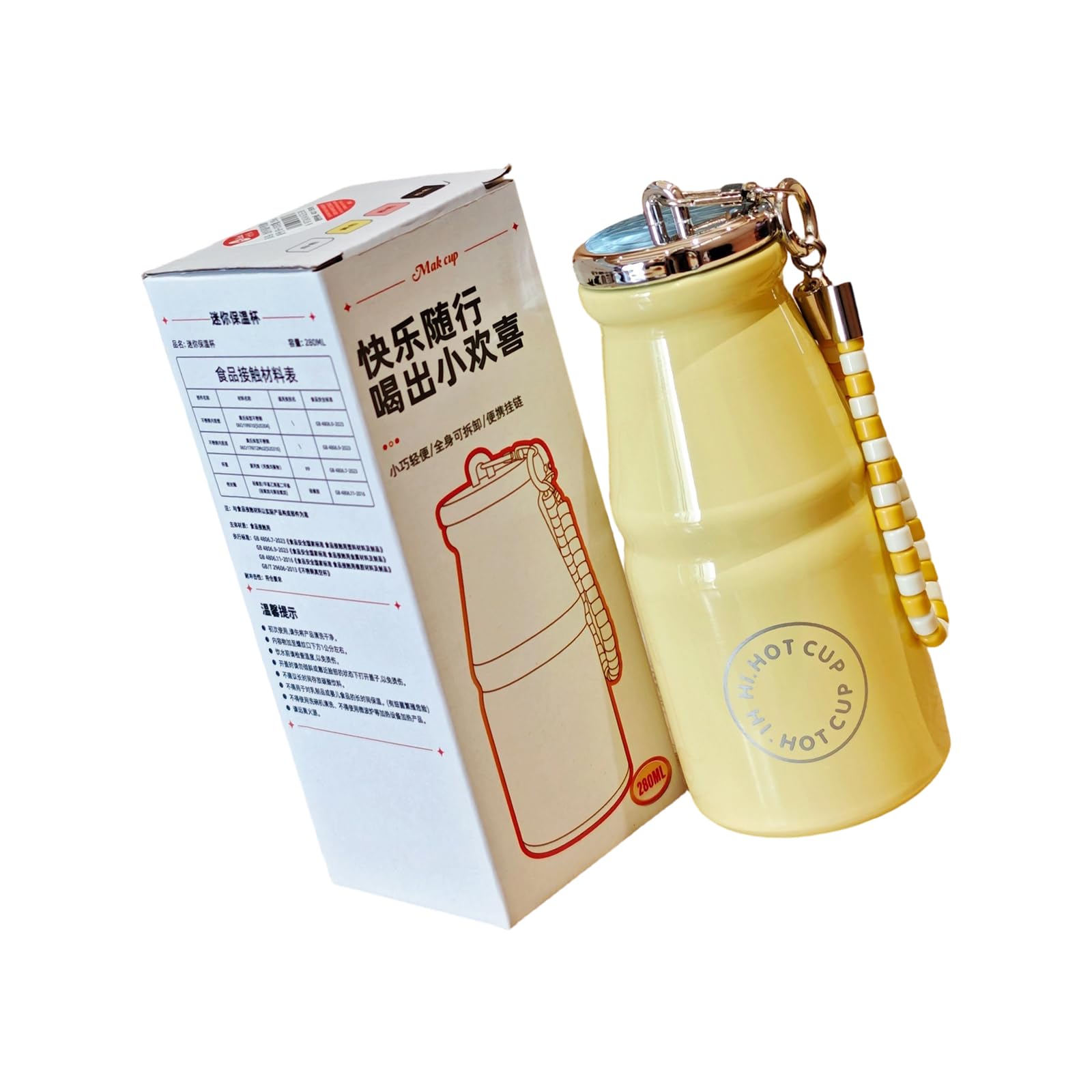 Kalttoy Yellow Miniature Stainless Steels Milk Bottle Drinking Cup Insulated Vacuum Flask With Lanyard Keep Beverages Warm Or Cold Insulated Water Cup