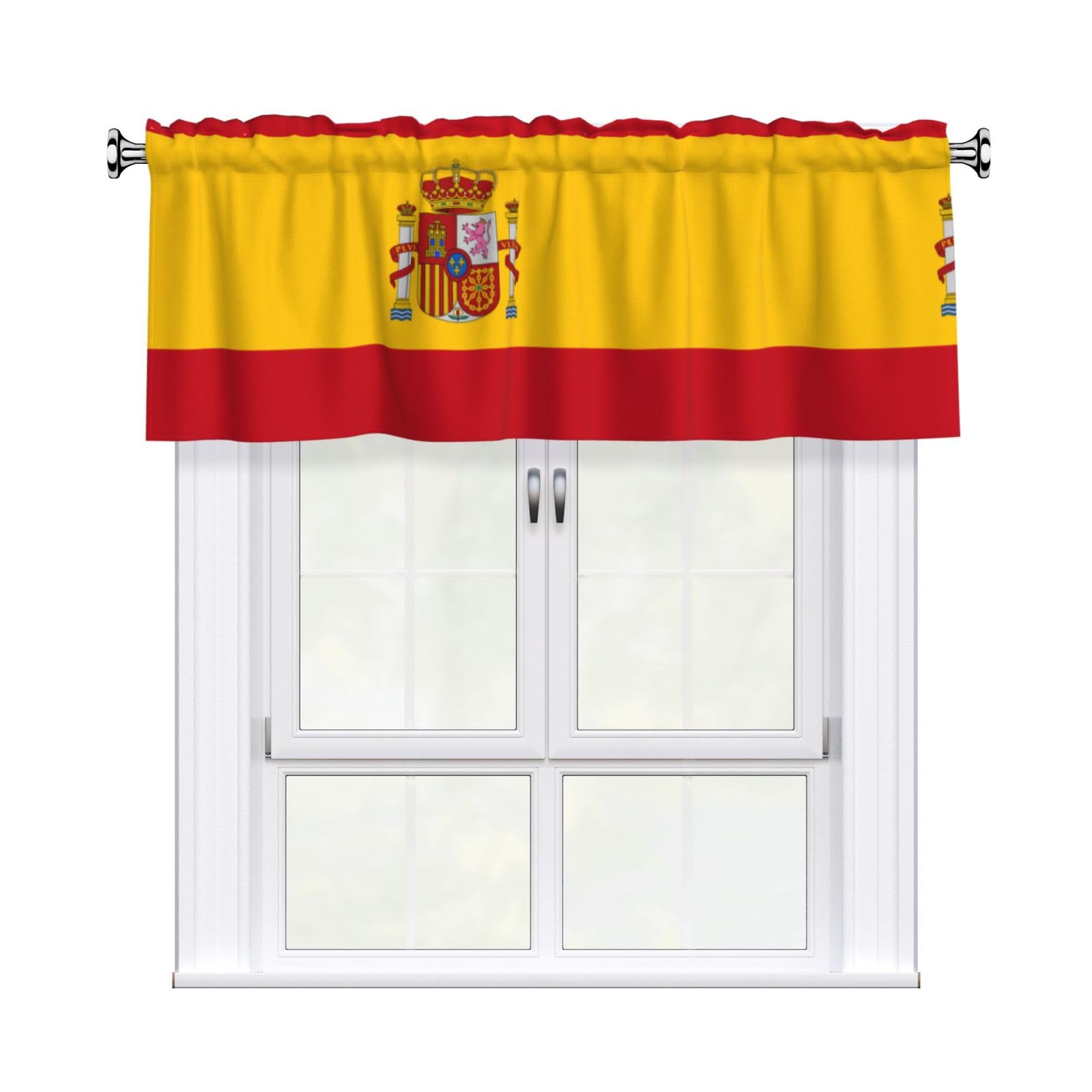 WHJSHOP Spanish flag Prints Curtain Valance 54x18in - Peach Skin Kitchen Window Layer, Filtered Light & Quick-Install Rod Pocket Cover
