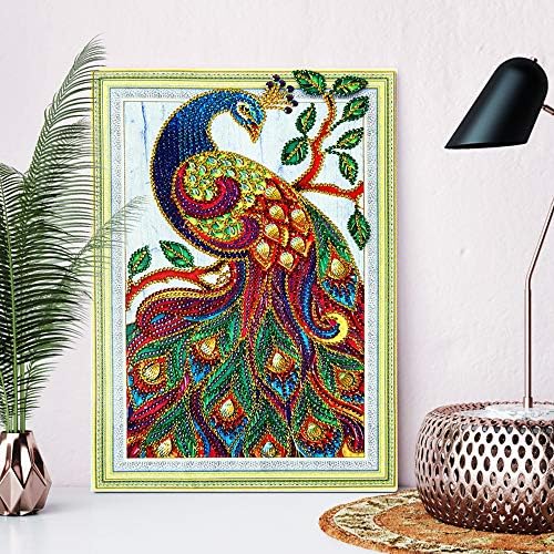 MXJSUA DIY 5D Special Shape Diamond Painting by Number Kit Crystal Rhinestone Round Drill Picture Art Craft Home Wall Decor 30x40cm Colored Peacock