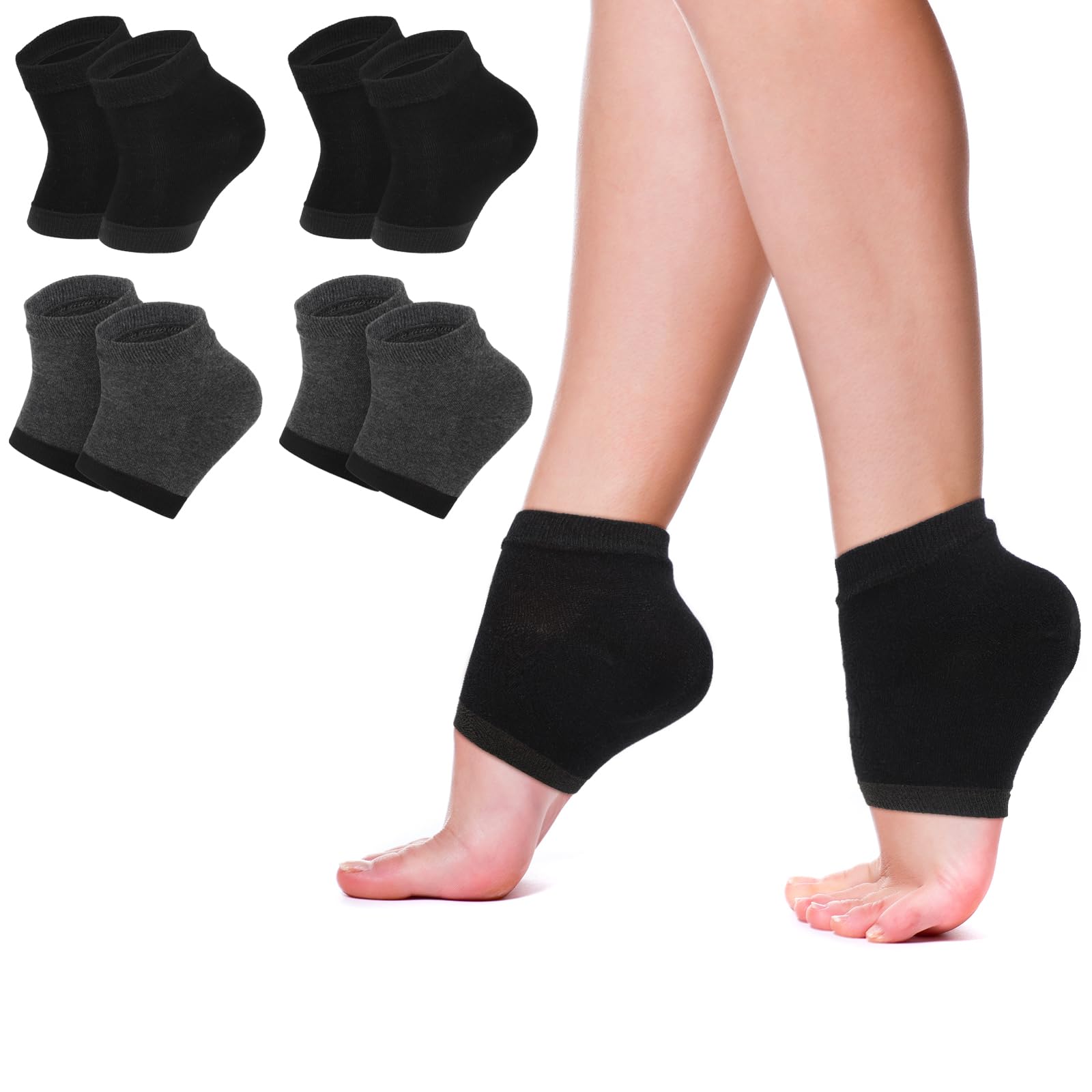 Segbeauty Gel Heel Moisturizing Socks, 8pcs SPA Socks for Women Moisturizing Soften Dry Cracked Feet, 4 Pairs Open Toe Sleeping Foot Sock for Feet