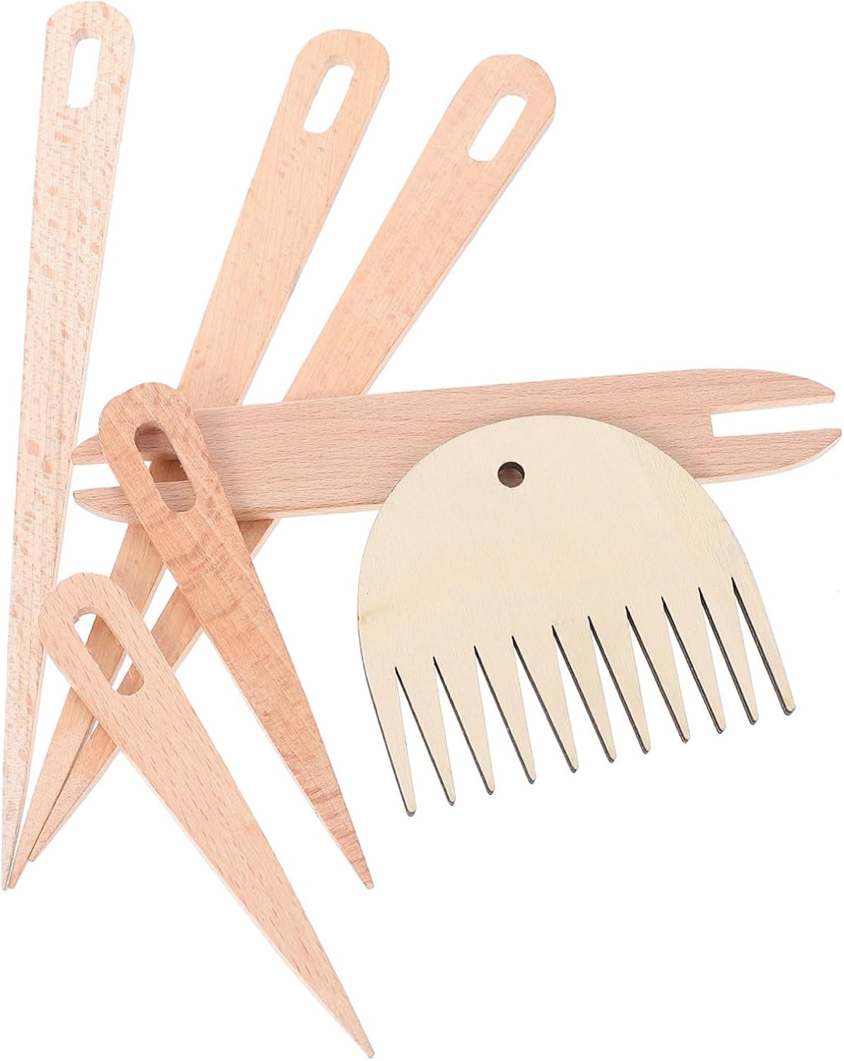 JEWEDECO 1Set Hand Stick Weaving Tool Kit for DIY Crafts Durable Natural Wooden Shuttles Smooth Edges for Comfortable Knitting and Weaving Projects