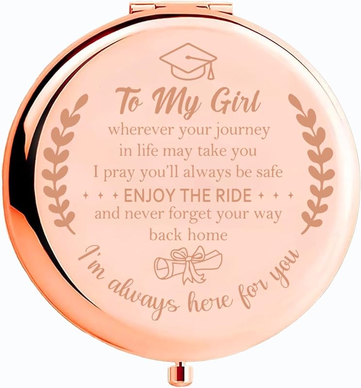 Espelho compacto redondo Yileewmo em aço inoxidável, rose gold, com aumento de 2x