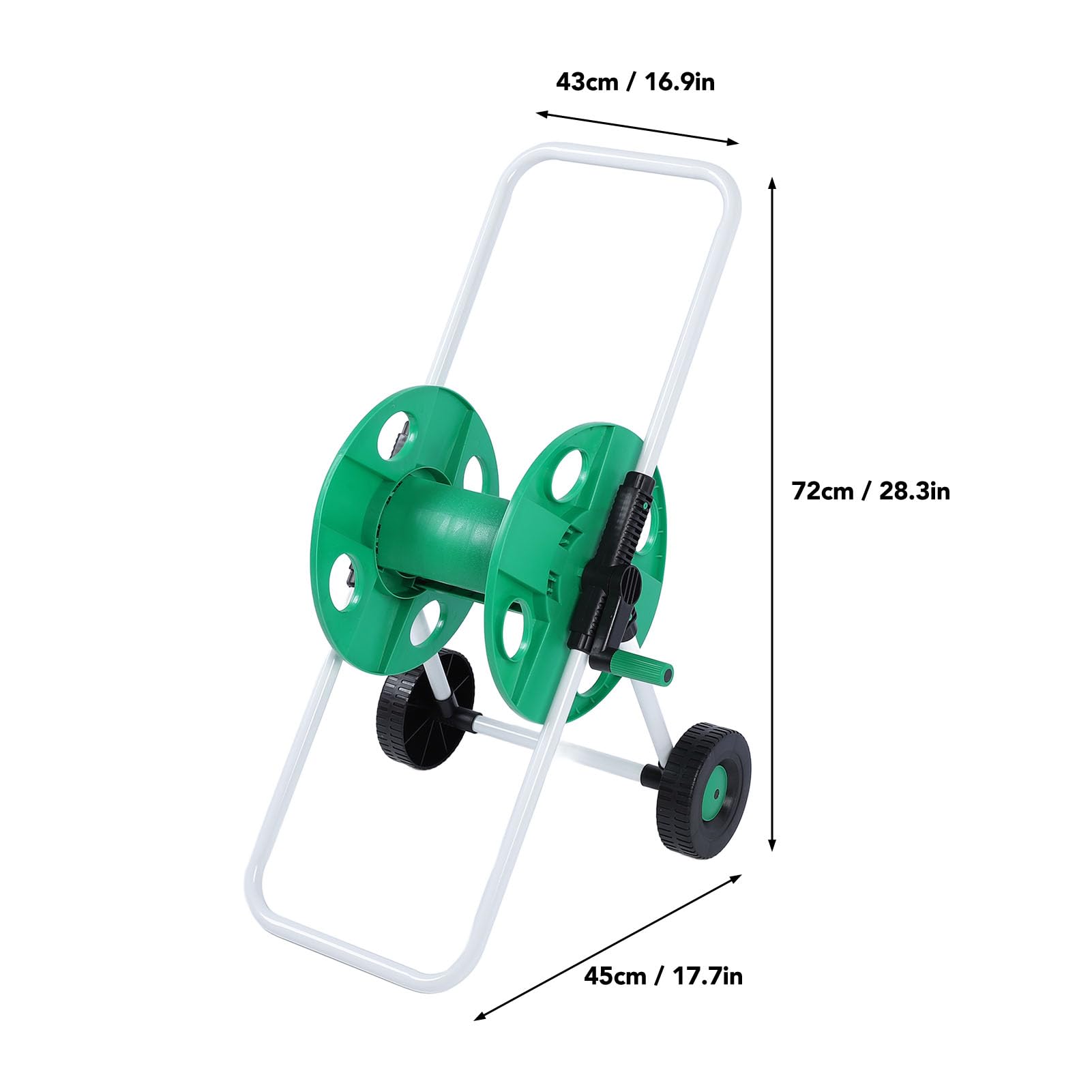 Carro de carrete de manguera de agua verde con ruedas, almacenamiento de manguera de empuje manual que ahorra mano de obra para jardín, material de polipropileno, fácil de mover y ajustar tu manguera