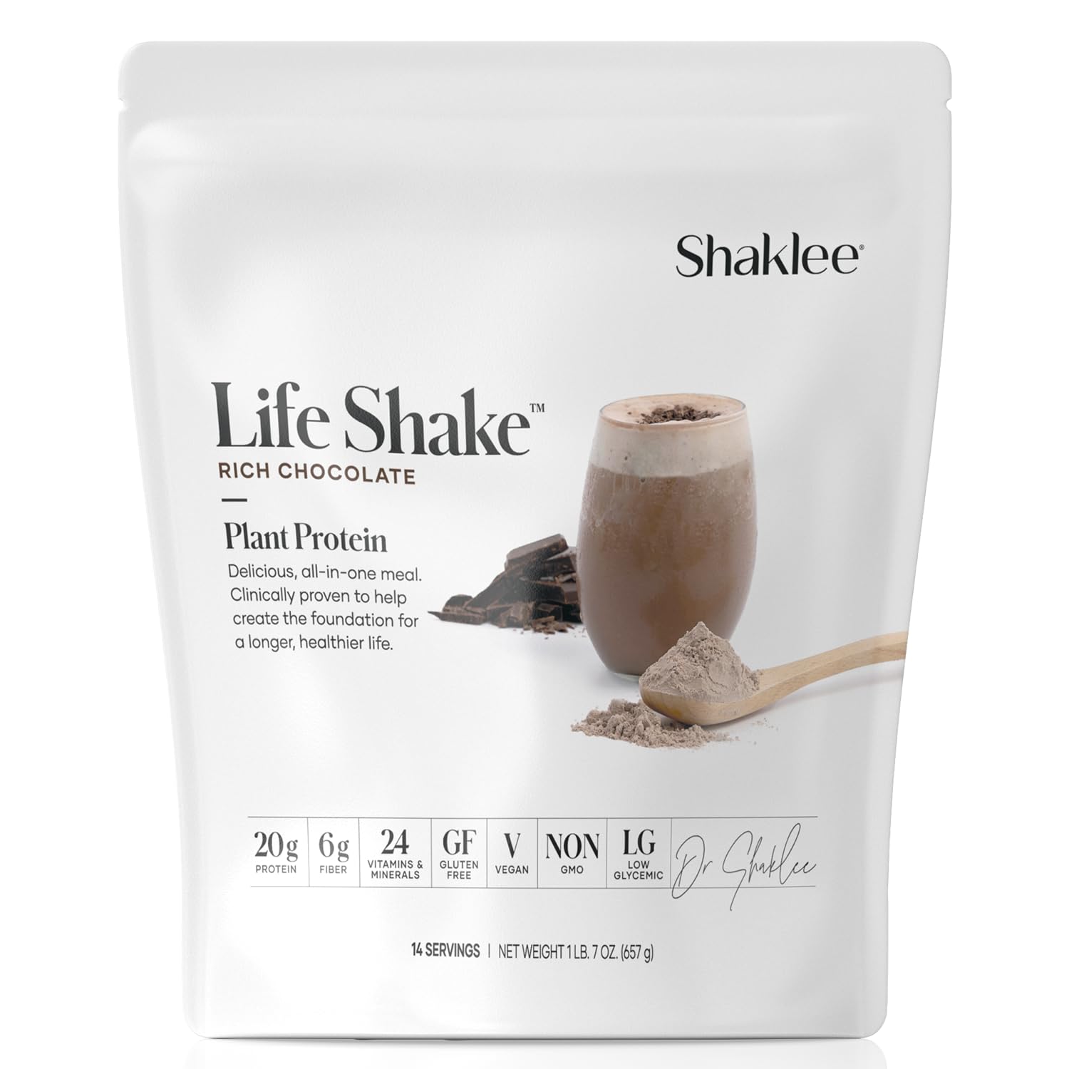 ShakleeLife Shake™ Plant Protein Rich Chocolate - Complete Meal Replacement with 20g Protein, 6g Fiber, 24 Vitamins & Minerals - Supports Satiety & Healthy Weight - Non-GMO - 14 Servings