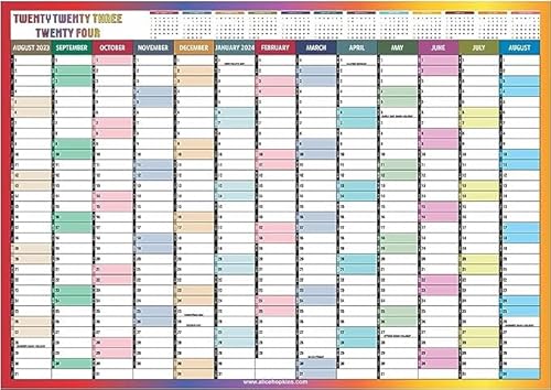 Academic Wall Planner 2023-24 Academic Year Calendar Mid Year Study Planning Chart Aug to Aug School Full Academic Yearly Organizer Home Office Work Poster Approx 29.7x42Cm(A3 Multicolor)(1Pc)