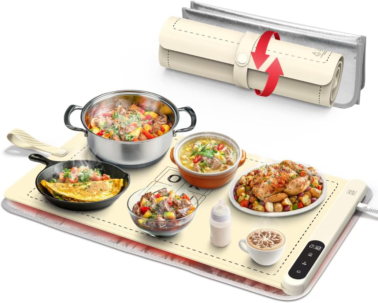 OKAN Electric Silicone Food Warmer Mat with Heat-Resistant Table Protector – 6 Temp Settings, Auto Shut-Off Timer, Waterproof & Foldable Heating Pad for Buffet, Home, Office (Beige, 23.6 inch) OKAN Electric Silicone Food Warmer Mat with Heat-Resistant Table Protector – 6 Temp Settings, Auto Shut-Off Timer, Waterproof & Foldable Heating Pad for Buffet, Home, Office (Beige, 23.6 inch)