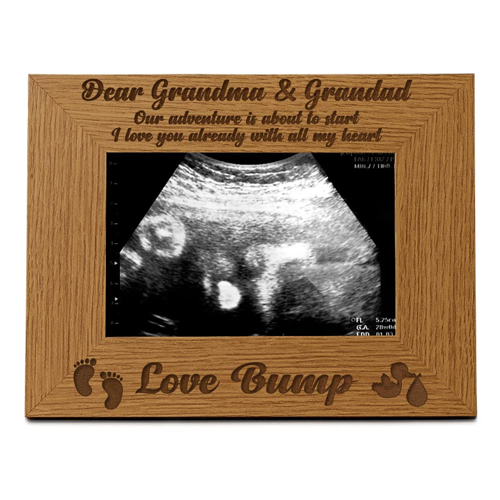 Ukgiftstoreonline Brown New Baby Pregnancy Scan Photo Frame Grandma And Grandad Wooden Photo Frame Gift (4 X 6 Inches)