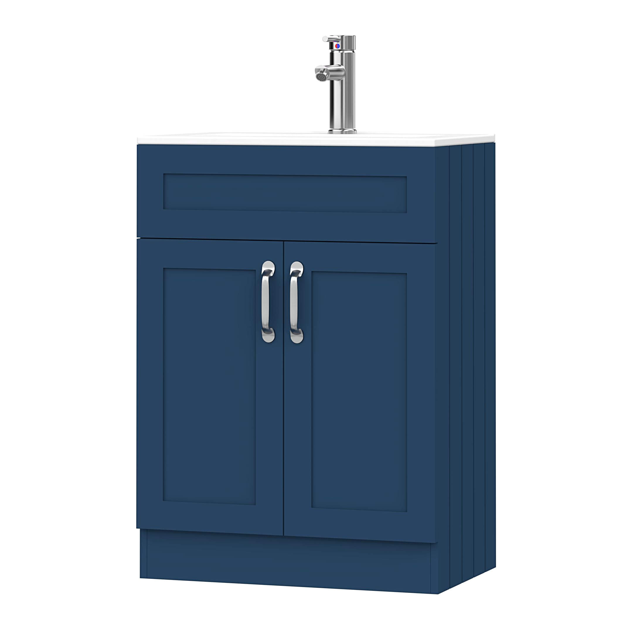 BELOFAY Vanity Unit With Basin | 600mm Floor Standing Bathroom Vanity Units With Basin | 1 Tap Hole Ceramic Bathroom Sink | Lacquered Finish | Waste Included (Crawley Blue) — image 1