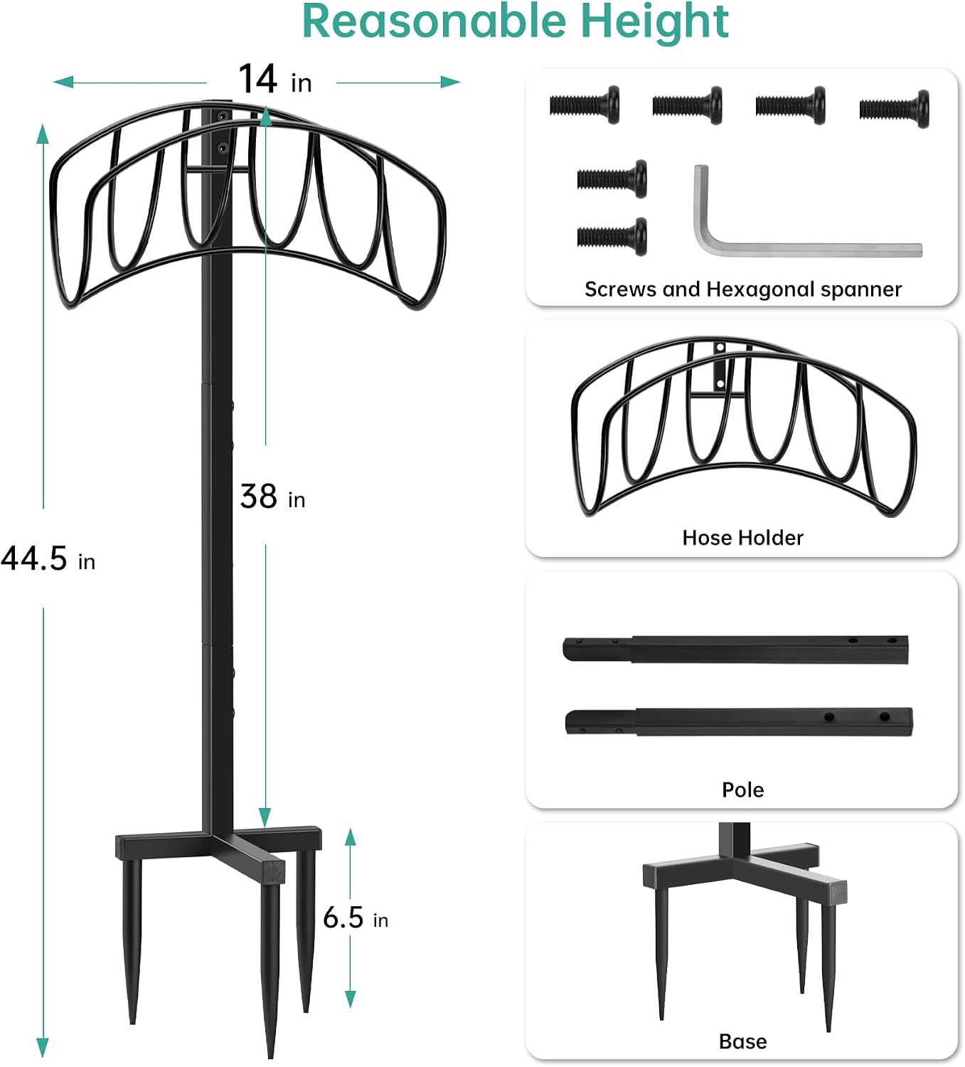 ANIDEER Garden Hose Holder Detachable Metal Hose stand, Water Hose Stand Hanger for Outside Freestanding, Heavy Duty Hose Storage Stand for Outdoor Lawn & Yard, Black