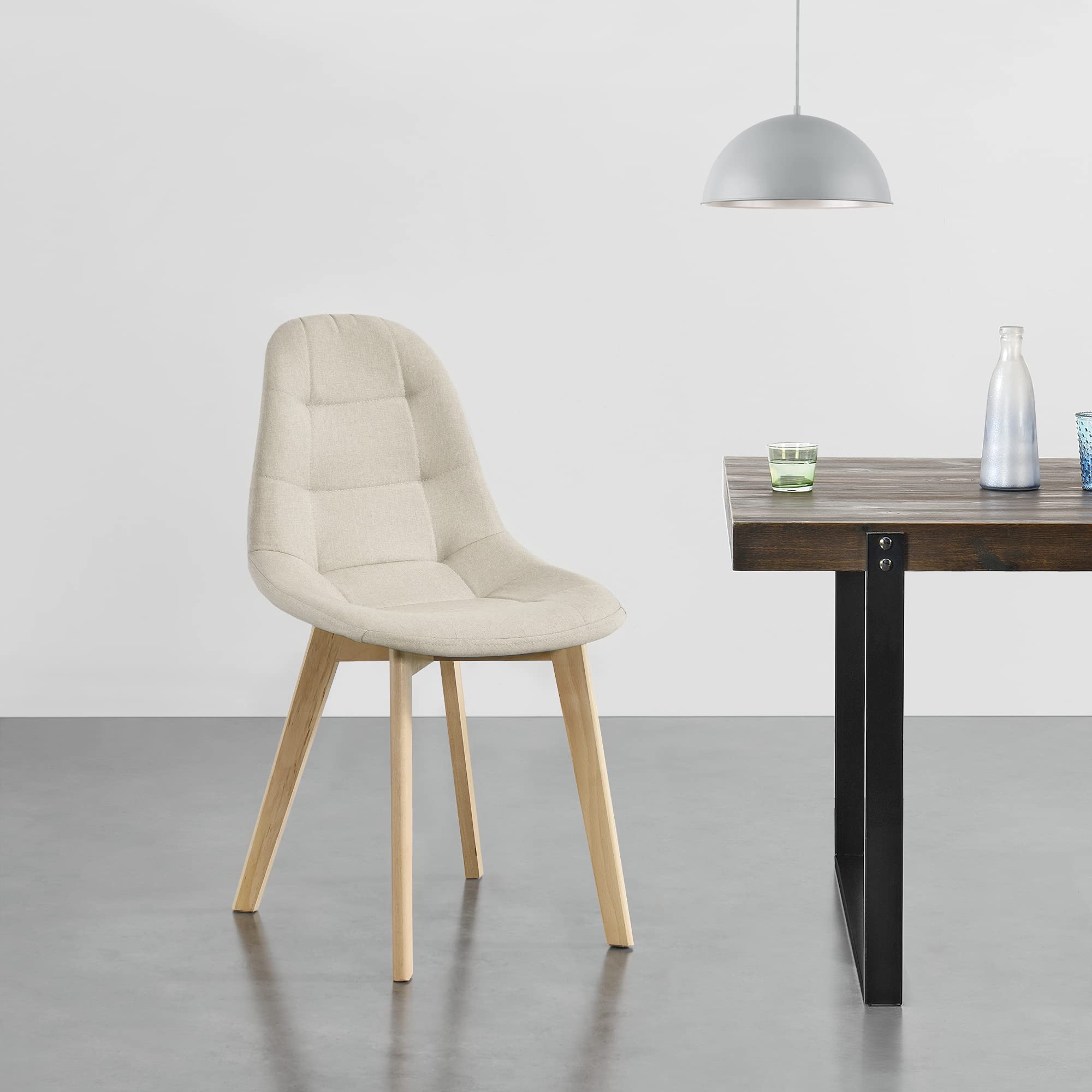 [en.casa] Set de 2 Sillas de Diseño Kopparberg 86 x 53 x 47 cm Sillas de Comedor Cocina Salón Asiento Tapizado Cómodo para Oficina Patas de Haya Beige