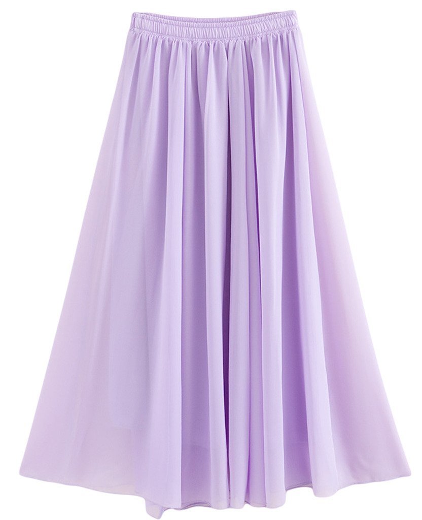 Golden service Women's Stretched Waist Chiffon Long Skirts Flowy Skirt, Purple, Waist:60-78cm,Length:100cm