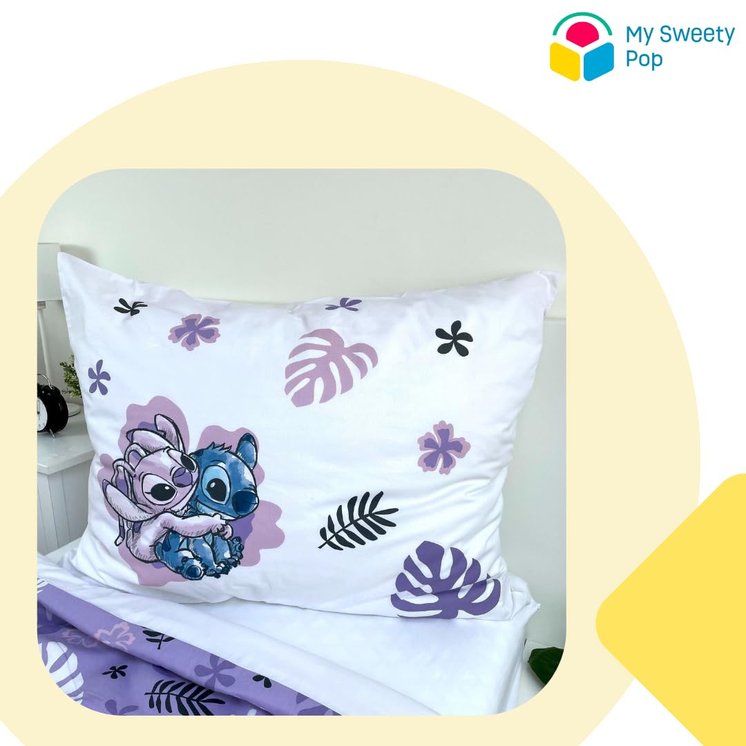 My sweety pop - Juego de cama para niña Lilo&Stitch de 2 piezas, funda de edredón reversible, 140 x 200 cm, funda de almohada, 70 x 90 cm, algodón, color morado y blanco