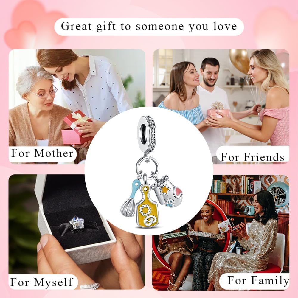 KEQ Coffee Cup Baking Cake Charms For Bracelets S925 Dangle Pendants Stocking Stuffers Charms For Women's Catering Christmas Jewelry Gifts for Granddaught Mom Wife - Image 7