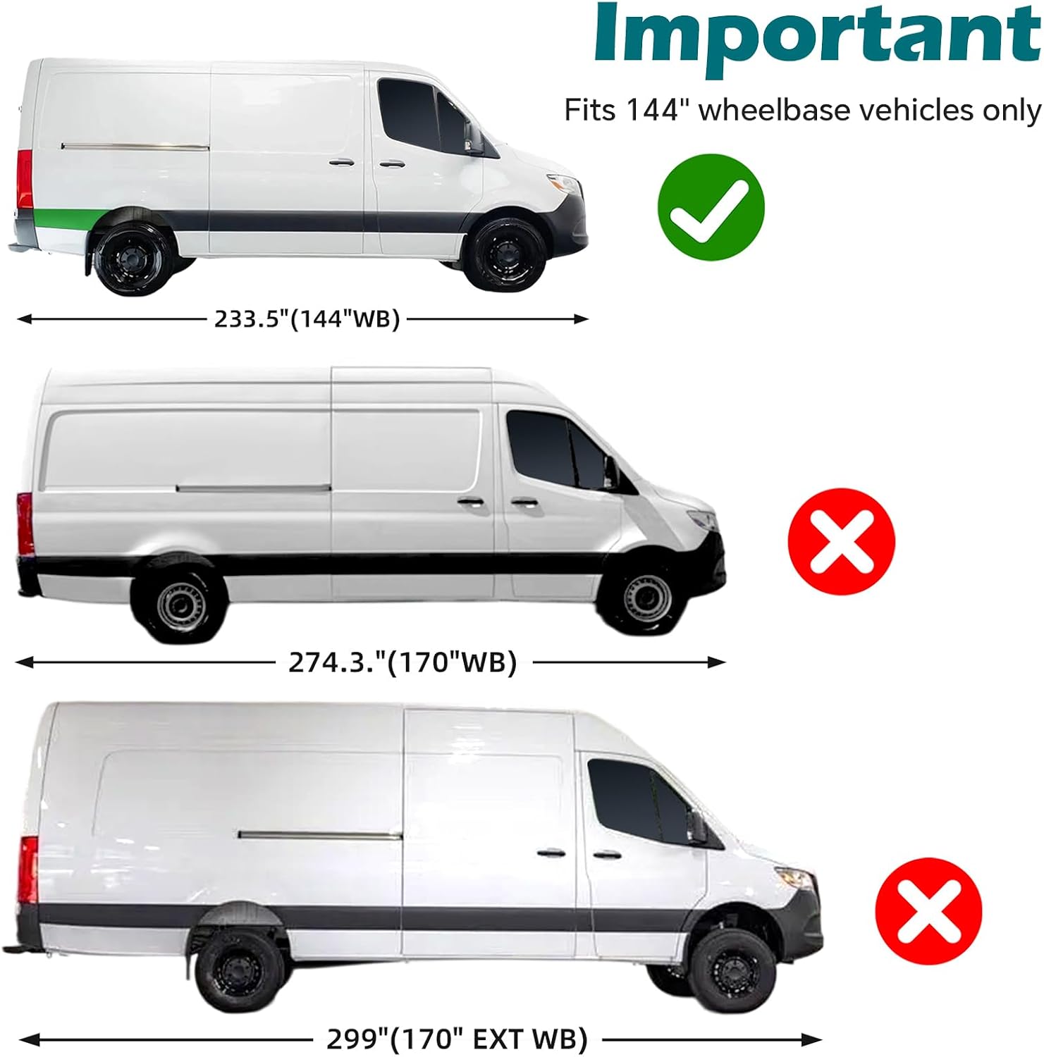 Side Body Trim Molding for Mercedes Sprinter W907 1500 2500 3500 3500XD 4500 144" WB 2019-2026, for Freightliner Sprinter 1500 2500 3500 3500XD 4500 144" WB 2019-2021 Textured Black